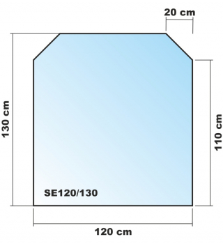 Sechseck 120x130cm Glas schwarz - Funkenschutzplatte Kaminbodenplatte Glasplatte Ofen Kamin Unterlage