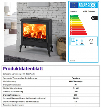 EEK A+ Kaminofen Panadero Aube EcoDesign mit Herdplatte (Kochstelle) - 7 kW