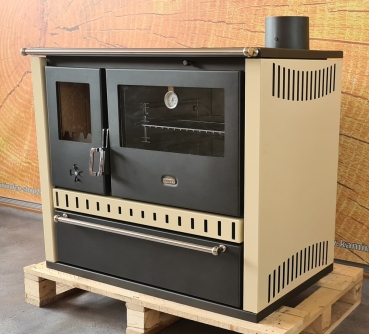 EEK A Premium-Küchenofen Holzherd GT creme !Cerankochfeld!+!Edelstahlbackfach!-Dauerbrandherd - 15kW