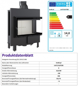 EEK A - Eck-Kamineinsatz Kratki LUCY/14/P/BS mit Seitenglas rechts - 14kW