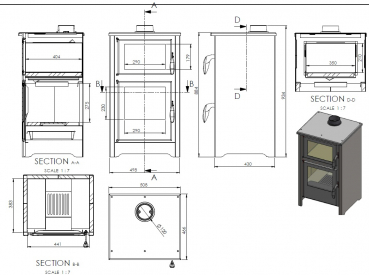 EEK A - Kaminofen LUNA C mit Backfach - schwarz - 9,7kW