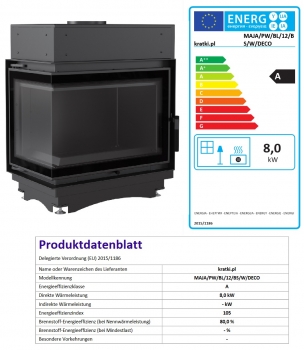 EEK A+ Wasserführender Eck-Kamineinsatz Kratki MAJA PW 12 DECO Seitenglas links + BIMSCHV II