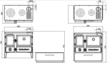 EEK A - Panorama-Holzherd Modell 214-3D BOX mit 6,42kW - Viel Gusseisen!