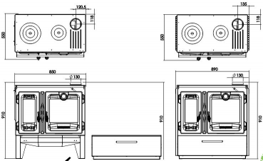 EEK A+ Panorma-Holzherd Modell 216-3D mit 8,5kW - Bauart 1 - viel Gusseisen