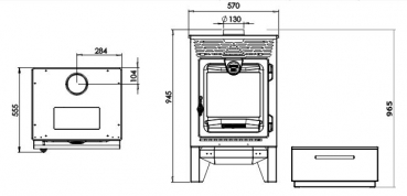 EEK A+ Dreischeiben-Kaminofen 315-3D mit Herdplatte, Bauart 1 mit 14,14 kW