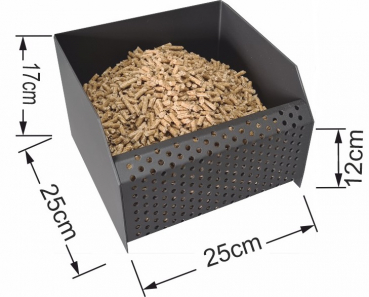 Pelletbrenner, Pelletkorb f. Kaminofen [Holzpellets im Kaminofen/-Heizeinsatz verbrennen, 25 x 25 x 17cm] Kaminbrennkorb