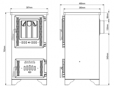 EEK A - Werkstattofen Kaminofen S102 mit Herdplatte und Gusseisen - 9,65kW