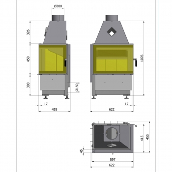 EEK A+ Eck-Kamineinsatz HAJDUK SMART 2PXLT rahmenlos, Seitenscheibe rechts - 6,5 kW