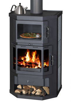 EEK A Kaminofen mit Backfach+Herdplatte Victoria Taro F Speckstein schwarz – 9,53 kW