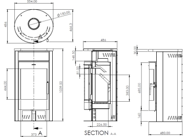 EEK A+ Runder Premium-Kaminofen TORONTO, schwarz - 6,3 kW