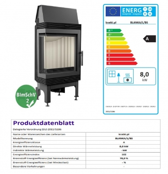 EEK A - Eck-Kamineinsatz Kratki BLANKA/L/BS Seitenscheibe links - 8 kW