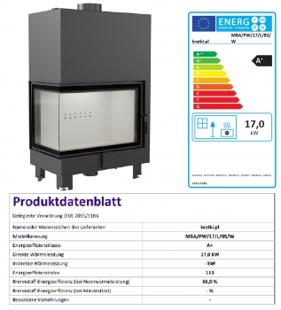 EEK A+ Wasserführender Eck-Kamineinsatz Kratki MBA PW 17 links BS mit Klapptür - 17kW