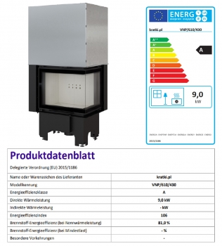 EEK A ECK-Kamineinsatz Kratki VNP/610/430 rechts mit Schiebetür - 9 kW