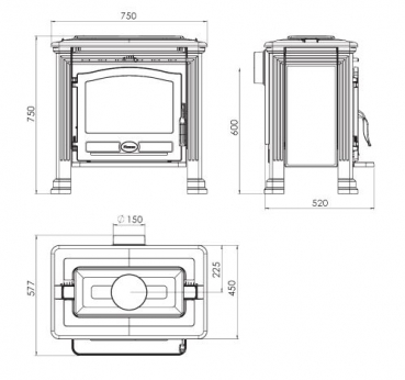 EEK A+ Gusskaminofen Plamen Tena mit 9,5kW + Herdplatte