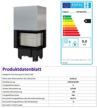 EEK A ECK-Kamineinsatz Kratki VNP/610/430 rechts mit Schiebetür - 9 kW