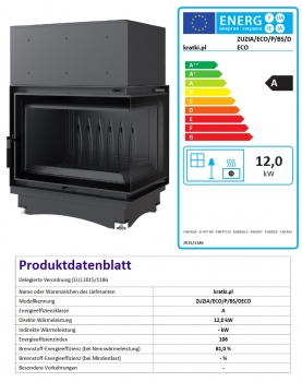 EEK A Eck-Gusskamineinsatz Kratki ZUZIA ECO 12 DECO, rechts + BISMSCHV II - 12kW