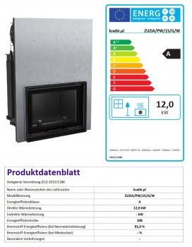 EEK A Wasserführender Kamineinsatz ZUZIA/PW/15/G/W - 12kW Hebetür + BIMSCHV II