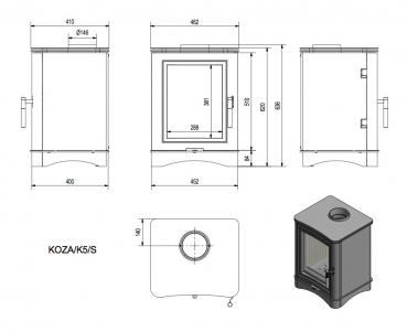 EEK A - Kaminofen Kratki KOZA K5 S aus Stahl - 7 kW