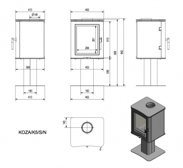 EEK A - Kaminofen Kratki KOZA K5 SN mit Standfuß - 7 kW