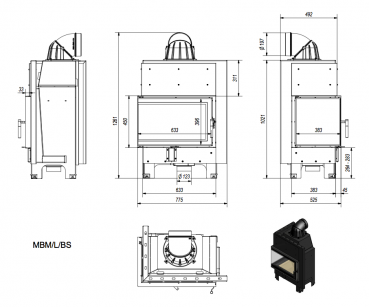 EEK A - ECK-Kamineinsatz Kratki MBM 10 links BS mit 10 kW