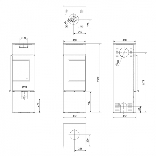 Eck-Kaminofen Kratki REN/S/P rechts Ø 150 - 7 kW