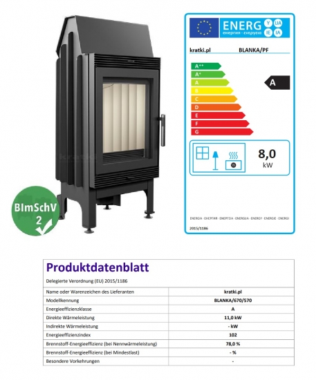 EEK A - Kamineinsatz Kratki BLANKA PF - 8 kW