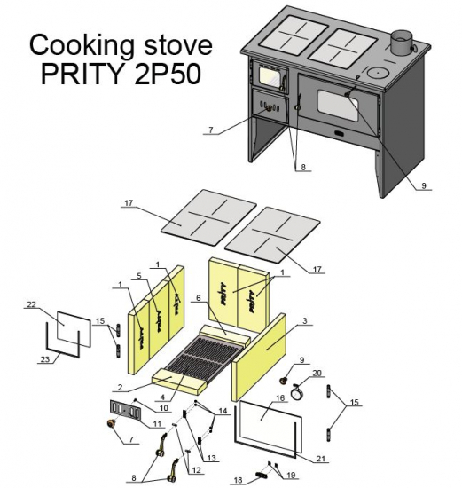 EEK A Küchenofen Holzherd PRITY 2P50 mit XL-Backofen – 16kW + BIMSCHV II