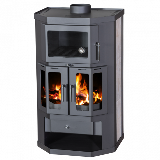 [B-Ware] EEK A Kaminofen mit Backfach+Herdplatte Victoria Taro 2F, schwarz – 9,53 kW