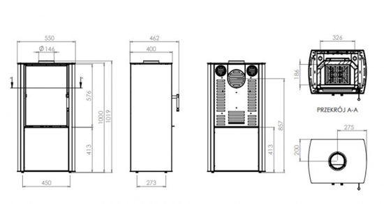 EEK A+ Kaminofen HITZE CANE S weiß - 6,5 kW