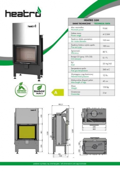 EEK A - Kamineinsatz HEATRO 55 H mit Hebetür - 9kW