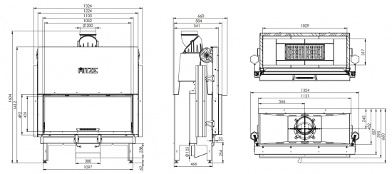 EEK A - XXL-Kamineinsatz HITZE Ardente ARD105X43.G mit Schiebetür - 19kW