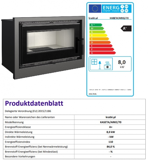 EEK A+ - Kamineinsatz Kaminkassette Kratki Arke 8 mit 8 kW mit Warmluftgebläse