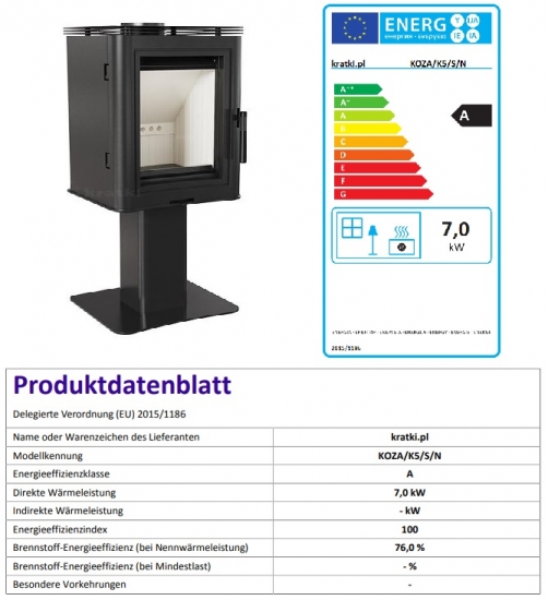 EEK A - Kaminofen Kratki KOZA K5 SN mit Standfuß - 7 kW