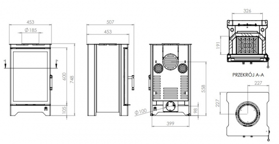 EEK A+ Kaminofen HITZE LYNX B - 6,5 kW