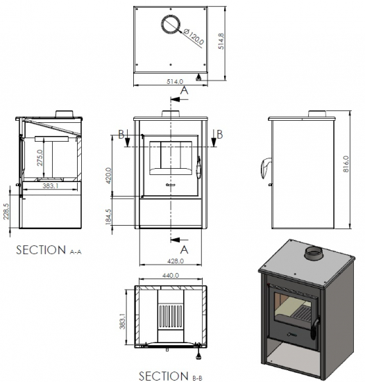 EEK A - Kaminofen LUNA grau - 9,7kW