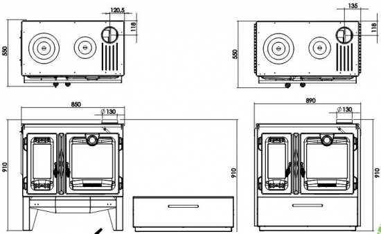 EEK A+ Panorma-Holzherd Modell 216-3D mit 8,5kW - Bauart 1 - viel Gusseisen