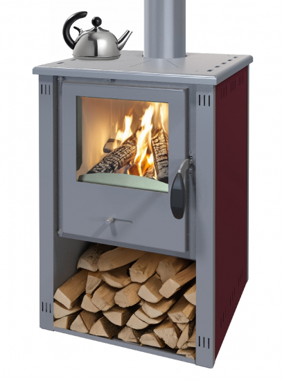 EEK A+ Kaminofen Pella bordeaux mit Herdplatte - 5,4kW