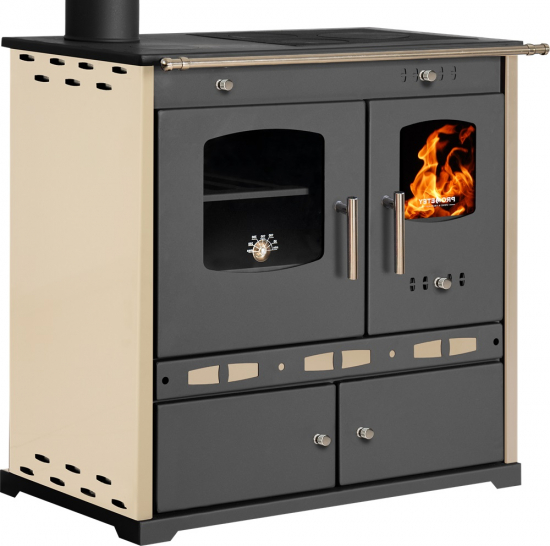 EEK A+ Küchenofen Holzherd Perfect ECO LUX creme, linke Version - 7,38 kW Dauerbrandherd