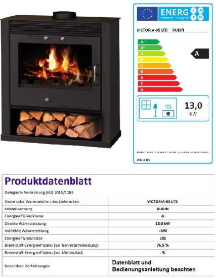 EEK A Kaminofen Victoria Rubin schwarz mit XXL-Sichtscheibe – 13kW