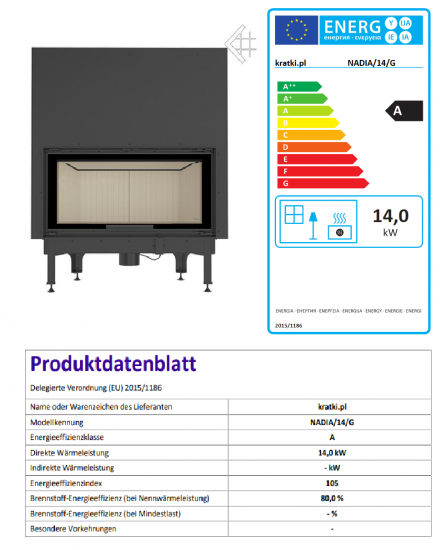 EEK A - Kamineinsatz Kratki Nadia 14 mit Schiebetür - 14 kW