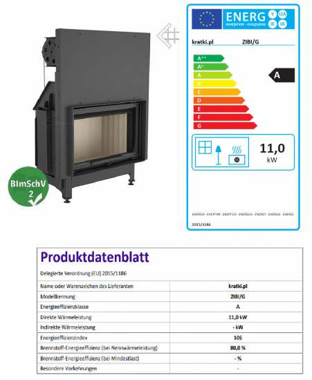 EEK A - Kamineinsatz Kratki ZIBI/G mit Schiebetür - BIMSCHV II - 11kW