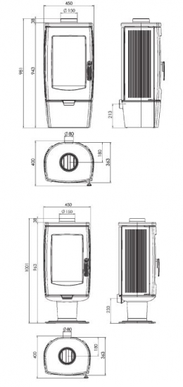 EEK A+ Design-Gusskaminofen Plamen Gala schwarz, raumluftunabhängig - 8kW