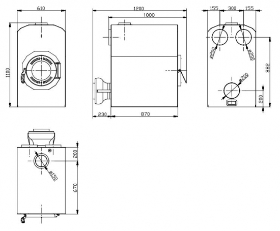 Warmluftofen DORY 30 Box mit Ventilator und Warmluftverteilung 30 kW