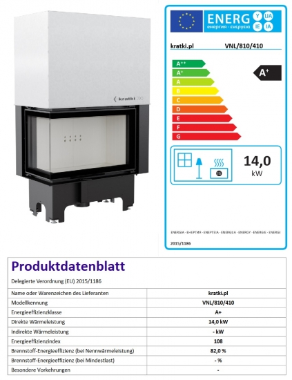 EEK A+ ECK-Kamineinsatz Kratki VNL/810/410 links mit Schiebetür - 14 kW