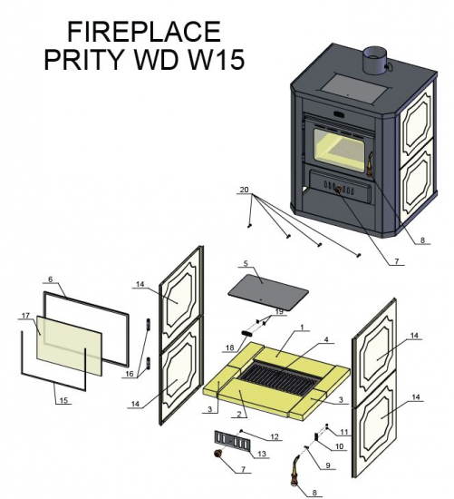 EEK A: Wasserführender Kaminofen Prity WD W15, graphite - 22 kW +Herdplatte +BIMSCHV II