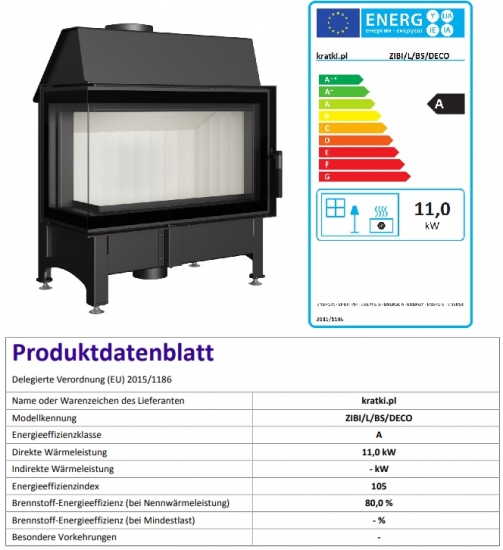 EEK A - Eck-Kamineinsatz Kratki ZIBI/L/BS/DECO rahmenlos - BIMSCHV II - 11kW