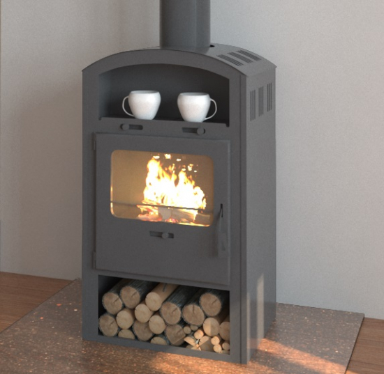 [B-Ware] EEK A Kaminofen für Holz+Kohlefeuerung,  gussgrau – 6,6kW