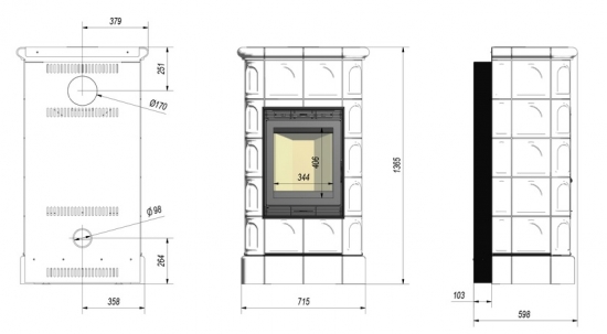 EEK A - Design-Kachelkamin Kratki BLANKA mit Kacheln in creme - 8 kW