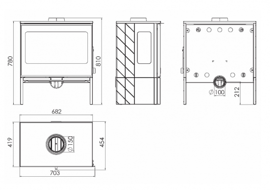 EEK A 3Scheiben-Gusskaminofen Plamen ECO 50, ext. Zuluft- 12kW