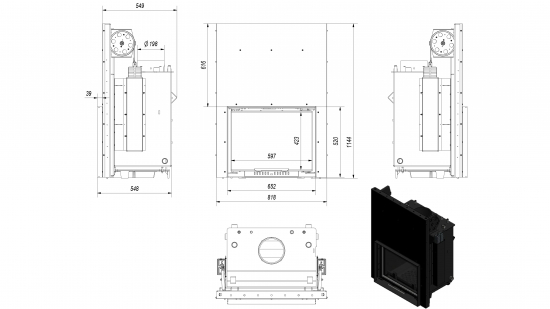 EEK A Wasserführender Kamineinsatz ZUZIA/PW/15/G/W - 12kW Hebetür + BIMSCHV II